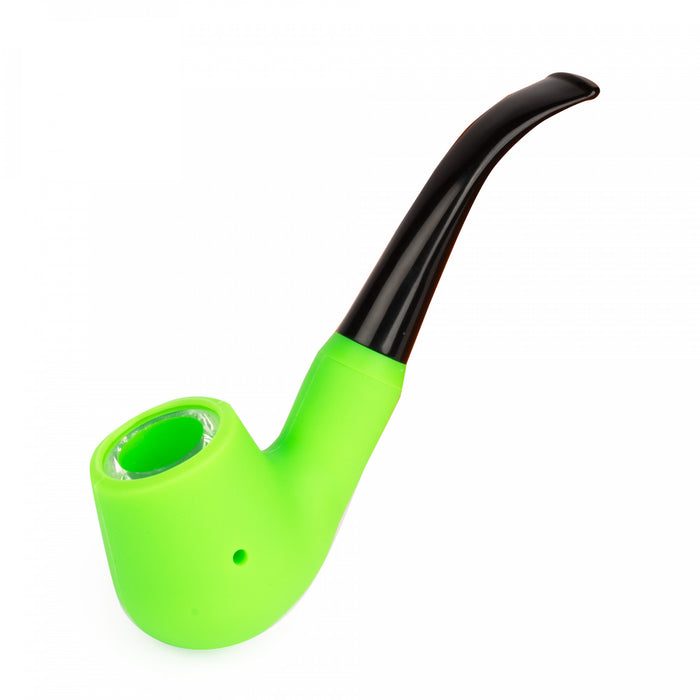 LIT Silicone 5.5" Classic Sherlock Pipe W/Glass Bowl