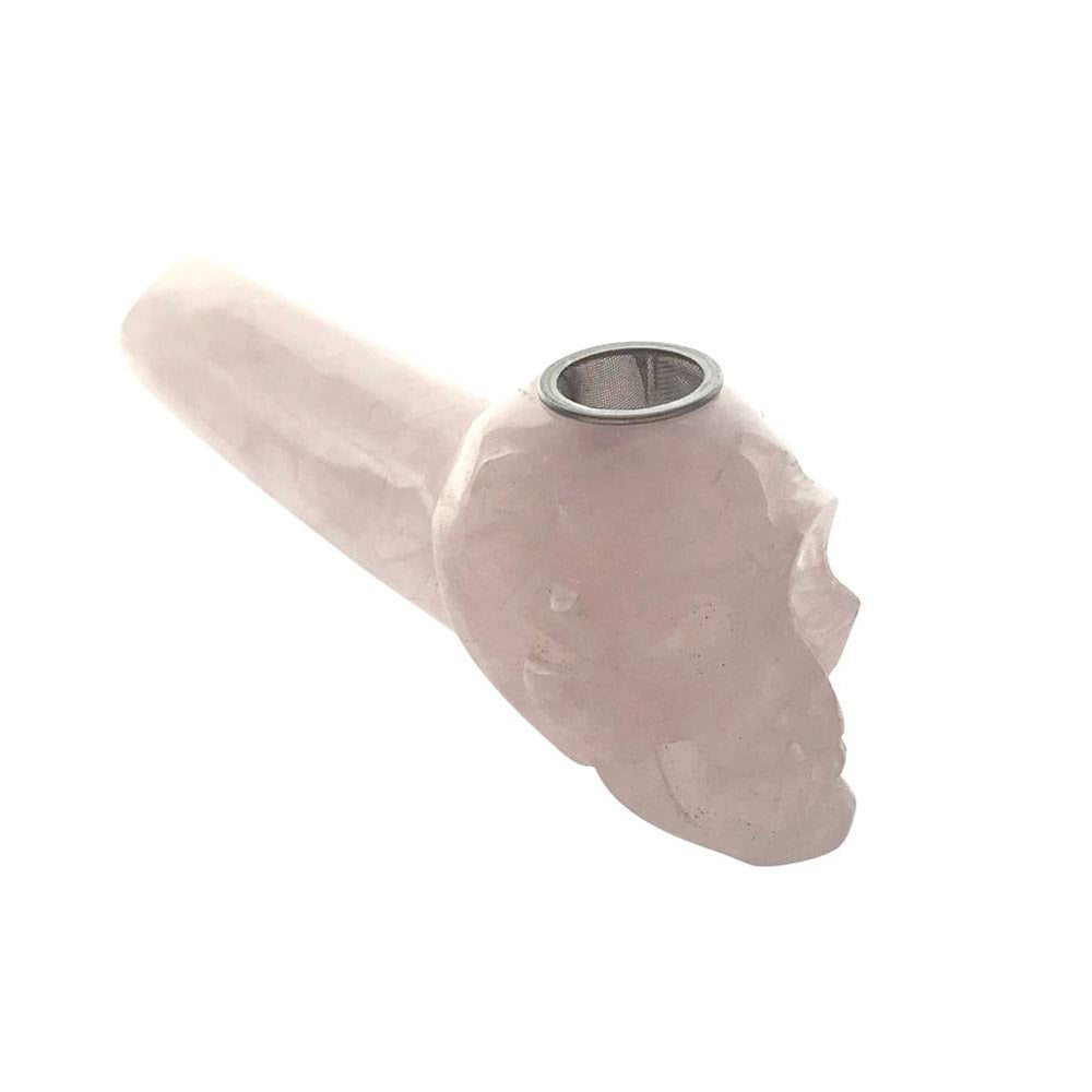 Rose Quartz Crystal Skull Pipe